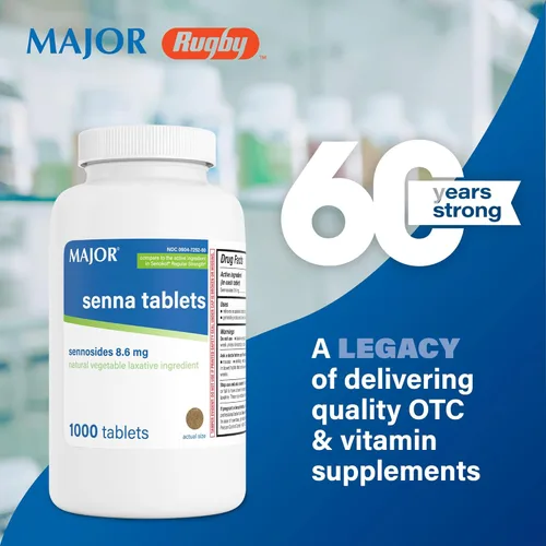 Vista 2 de MAJOR Senna - Tabletas laxantes vegetales naturales de 8,6 mg - Hecho con Sennosides - 1000 unidades (paquete de 1)