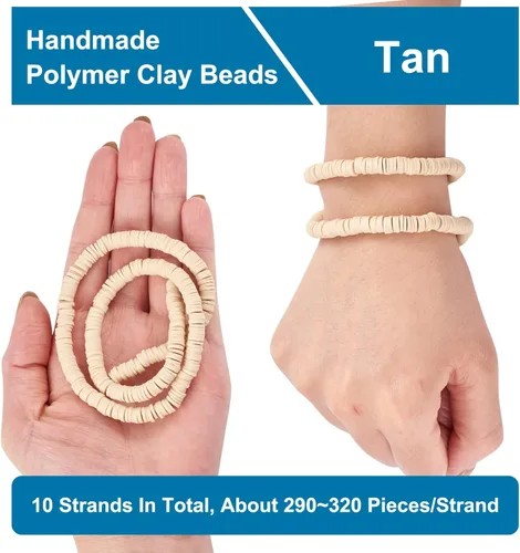 Vista 5 de FASHEWELRY 10 hebras planas redondas de arcilla polimérica de 0.236 pulgadas (0.236 in) hechas a mano, cuentas espaciadoras de disco, cuentas