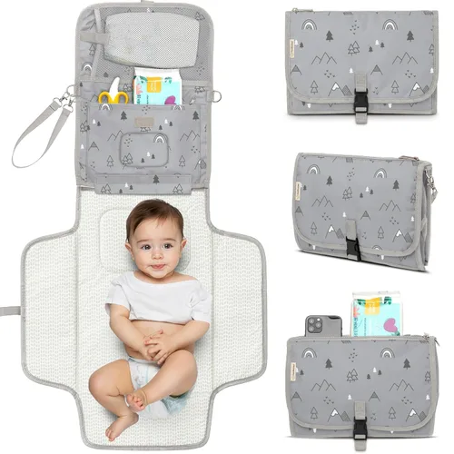 Vista 17 de KeaBabies Cambiador portátil de pañales - Gran alfombra impermeable para cambiar pañales de bebé, abrazadera compacta para pañales de viaje