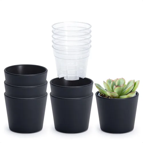 Vista 20 de Phoenix Vine Macetero de plástico negro de 4.5 pulgadas con maceta transparente, cubierta decorativa ligera con maceta interior transparente