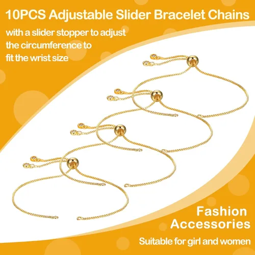 Vista 7 de Sureio 10 Piezas Pulseras Deslizantes Ajustables para Hacer Joyas Cadenas de Pulseras para Hacer Joyas DIY Accesorios Cadenas Extensoras con Dorado