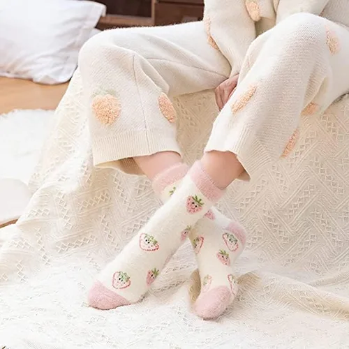 Vista 4 de HEILA 2 pares de calcetines cálidos de invierno para mujer, calcetines mullidos para dormir, calcetines de forro polar mullidos, calcetines