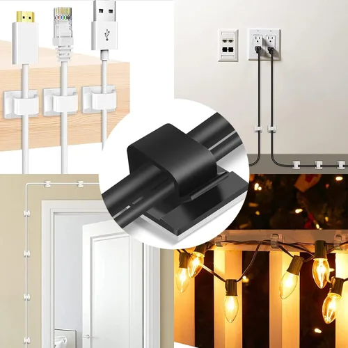 Vista 9 de Clips para cables, 50 piezas de clips de alambre adhesivos para gestión de cables eléctricos, clips de alambre de pared, utilizados