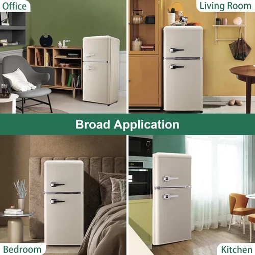 Vista 7 de Minirefrigerador retro pequeño, 3.2 pies cúbicos con congelador de estilo vintage compacto de 2 puertas con termostato ajustable de 7 niveles