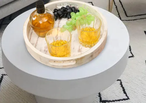 Vista 4 de Bandeja decorativa para mesa de café, juego de 2 bandejas redondas de madera para sala de estar, otomana de madera o mesa auxiliar, bandeja