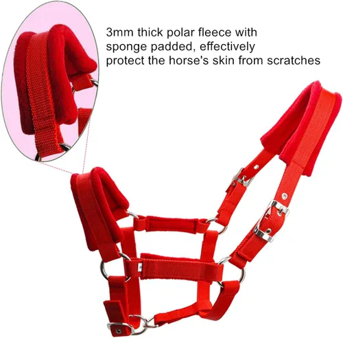 Vista 3 de UNISTRENGH Cabestro ajustable para caballos con forro polar y cojines esponjosos, cabestres de cuerda de equitación, cuello de caballo ecuestre