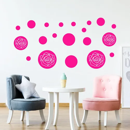 45 pieces Rose Polka Dot Wall Stickers Multi size dot Removable Vinyl Wall Decals, Circle Wall Decals, Kid's Room Decor, Girls Bedroom Decor,