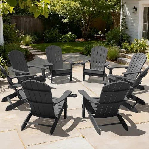 Vista 35 de YEFU Silla Adirondack de plástico resistente a la intemperie, sillas de patio con instalación fácil en 5 pasos, se ve exactamente como madera real