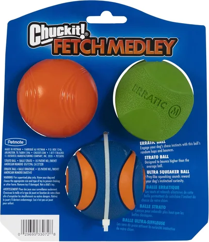 Vista 3 de Chuckit! Fetch Pack - Pelota de juguete para perros, tamaño mediano (2.5 pulgadas), paquete de 3, para razas medianas, incluye bolas Erratic, Strato