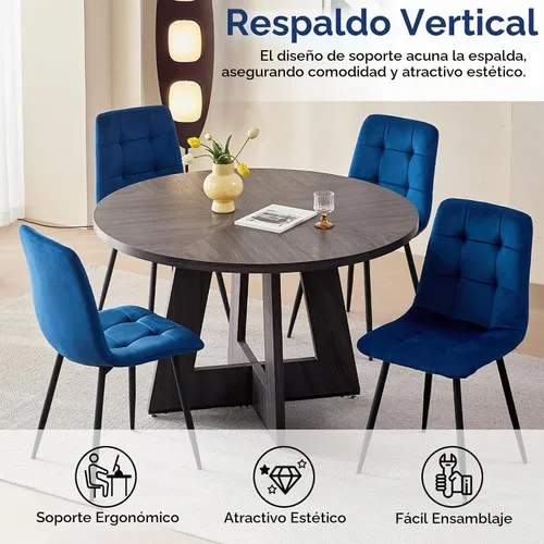 Vista 7 de Juego de 4 sillas de comedor de terciopelo azul para cocina