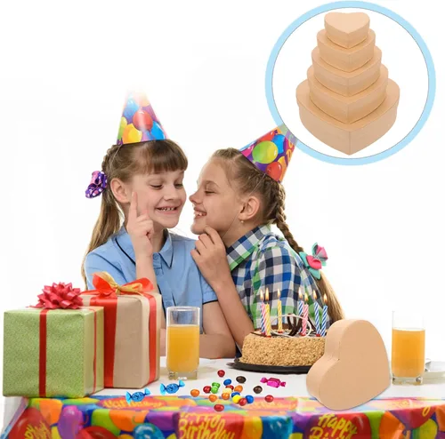 Vista 4 de Caja de papel maché de papel con forma de corazón, caja anidada decorativa de papel Kraft, contenedor de dulces con tapas para manualidades