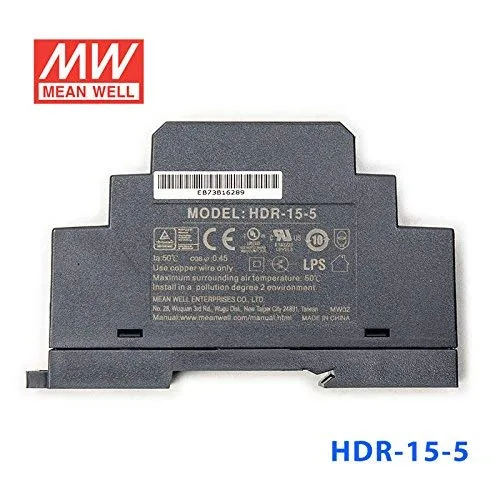 Vista 4 de MEAN WELL HDR-15-5 Ultra Slim Paso Forma 1SU Fuente de alimentación de riel DIN, 5V 2.4A 12W