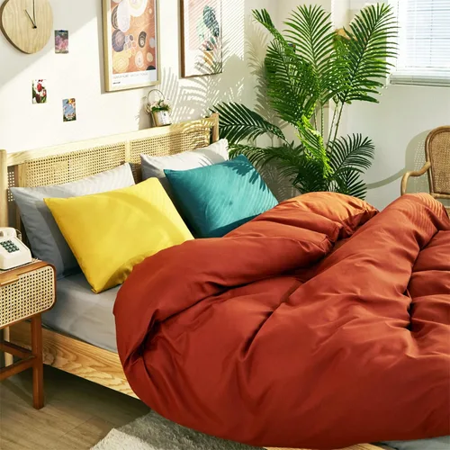 Vista 484 de CLOTHKNOW Juego de edredón de 3 piezas a cuadros color beige óxido, tamaño Full, juego de ropa de cama de cuadros edredón terracota con 2 fundas