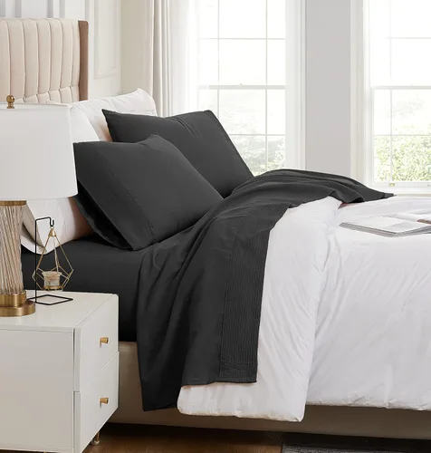 Southshore Fine Linens®, juego de ropa de cama con bolsillo profundo, Microfibra, Negro, gemelo