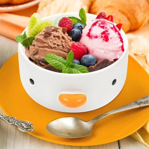 Vista 9 de Cuenco de postre con forma de pollito para ensalada, sopa, aperitivos, postres, cocina, hogar, cocina, color blanco