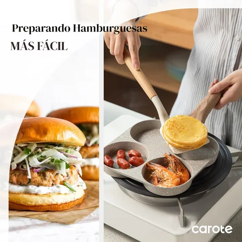 Vista 3 de CAROTE Sartén para tortillas, sartén antiadherente de granito para tortilla de 4 tazas, sartén para panqueques y olla de huevos saludable, adecuada