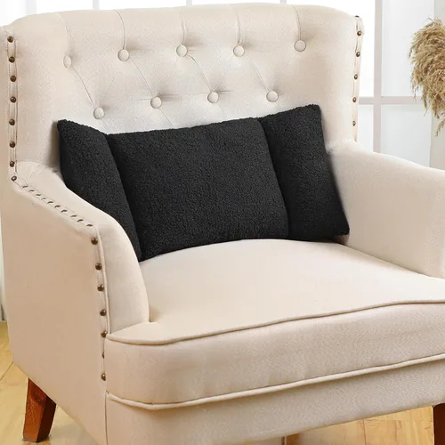 Vista 3 de Queekay Almohada de apoyo lumbar de forro polar de 3 secciones, silla de oficina para soporte de espalda, cómodo cojín lumbar para asiento de Negro