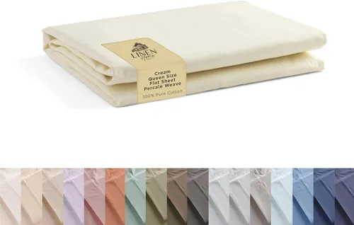 Vista 18 de Sábanas de 100% algodón percal, tamaño individual, 1 sábana encimera, ropa de cama fresca, resistente y transpirable, celeste