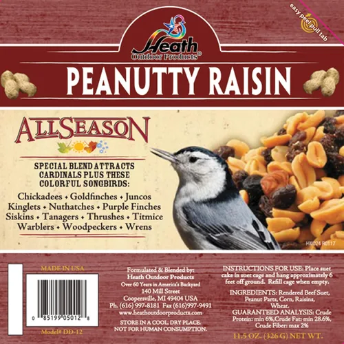 Vista 4 de Heath Outdoor Products DD-12 Pastel de sebo con cacahuetes y pasas, 11.5 oz, caja de 12 unidades, marrón