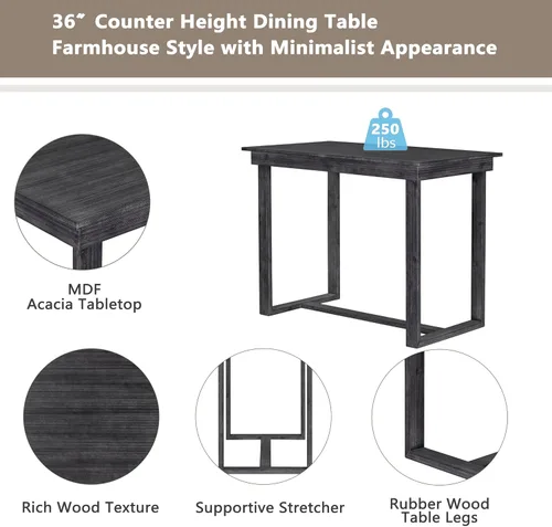 Vista 2 de Juego de mesa de comedor de 5 piezas con mesa de comedor rectangular y 4 sillas de comedor, juego de muebles de cocina estilo granja para comedor