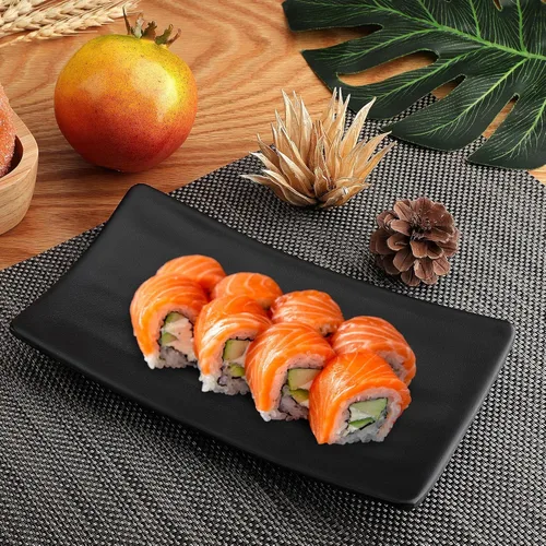 Vista 4 de uxcell Vajilla rectangular en forma de sushi plato negro