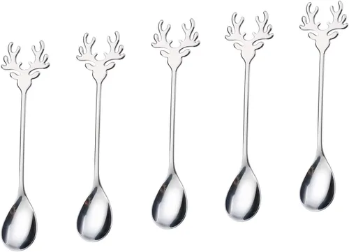 Vista 3 de 10 cucharas de café expreso de acero inoxidable chapadas en oro, cuchara en forma de alce, cucharaditas de postre, cucharas de sopa pequeñas de 5.5