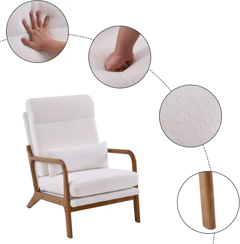 Vista 5 de TRIPLE TREE Sillón de respaldo alto, silla de ocio para interiores con patas y marco de madera maciza, silla decorativa tapizada de tela