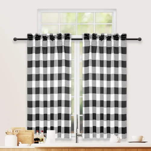 Vista 20 de Simple Deluxe Paquete de 4 cenefas opacas de cuadros búfalo para ventanas de cocina, sala de estar, casa de campo, dormitorio, cenefa de cortina