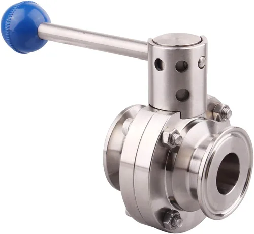 Vista 6 de DERNORD Válvula de mariposa sanitaria con mango de acero inoxidable 304 Tri Clamp Trébol (1 pulgada)