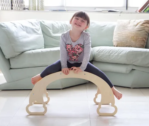 Vista 6 de Waldorf Rocker Board para niños pequeños, tabla de escalada y mecedora segura y no tóxica