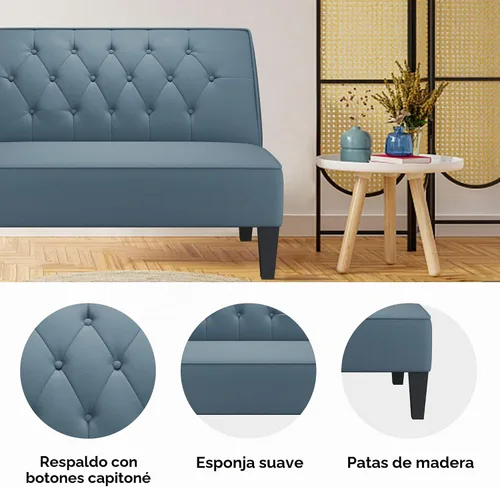 Vista 7 de annjoe Sofá de dos plazas acolchado con botones capitoné tapizado, sofá con respaldo abrochado, sofá banqueta para comedor, sala de estar Beige