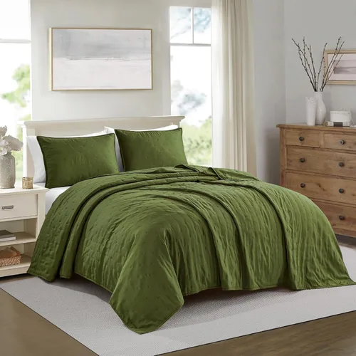 Vista 20 de BOURINA Juego de edredón bordado de 3 piezas, tamaño King extragrande, juego de colcha prelavada de microfibra ultra suave y ligera, bordado