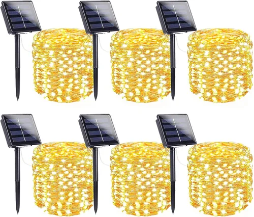 Vista 17 de Sanjicha Luces solares, Navidad, extralargas, paquete de 2, 72 pies, tira de 200 luces LED, cable de cobre impermeable, 8 modos, para árbol, jardín