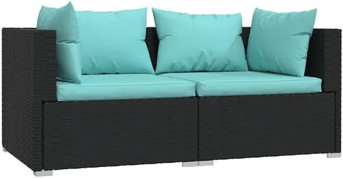 Vista 9 de 3 Seat Patio Sofa with Cushions Brown Poly Rattan Brown and Cinnamon Red