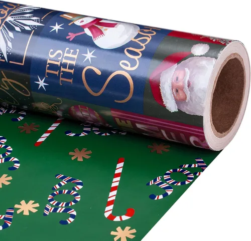 Vista 10 de RUSPEPA Reversible Christmas Wrapping Paper Roll, Mini Roll, Gingerbread Pinecone and Snowflake Design Gift Wrap for Christmas Presents, Winter