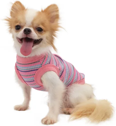 Vista 2 de LOPHIPETS - Camisa de algodón 100% con bordes para perros pequeños, Chihuahua, ropa para cachorros, chaleco tanga - Rosa/XL
