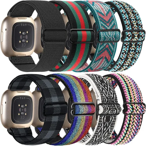 Vista 6 de Paquete de 8 bandas elásticas compatibles con Fitbit Versa 3 y Fitbit Versa 4, Fitbit Sense y Fitbit Sense 2, pulsera deportiva ajustable de nailon
