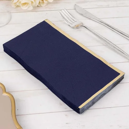 Vista 13 de Efavormart - Paquete de 50 servilletas de papel desechables de 2 capas con borde de lámina dorada, color negro
