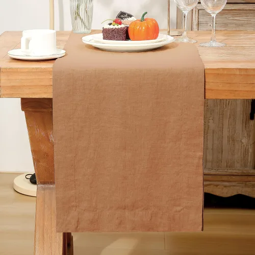 Camino de mesa de lino de 14 x 36 pulgadas, 100% lino francés Macchiato para el día de San Valentín, primavera, Pascua, comedor, boda, fiesta