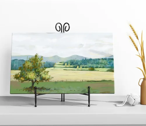 Vista 8 de Soporte de placa para exhibición, caballete de placa de metal curvado negro para exhibición, soporte decorativo para arte, fotos y tarjetas, 6