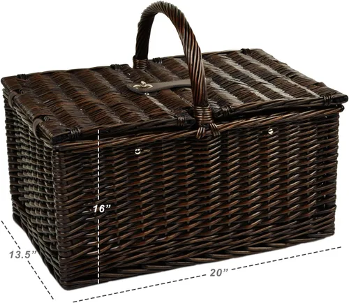 Vista 2 de Picnic at Ascot Surrey Willow - Cesta de picnic con servicio para 2 personas, rayas azules marrón/azul marrón