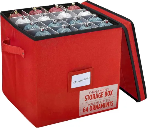 Vista 13 de Handy Laundry Almacenamiento de adornos de Navidad: almacena hasta 64 adornos navideños, divisores ajustables, dos asas. La caja de almacenamiento