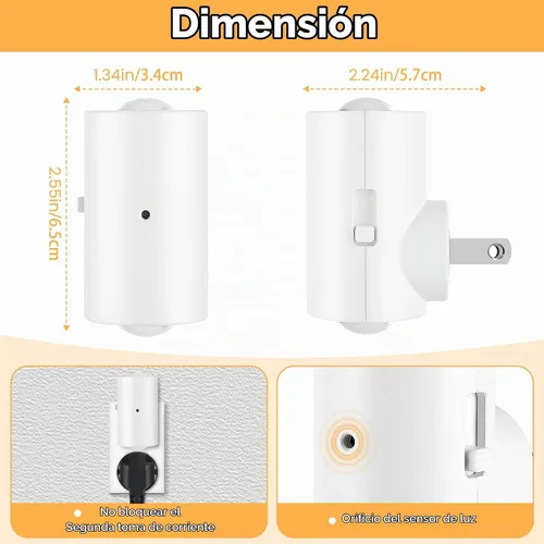 Vista 6 de Luces nocturnas LED enchufables a la pared, paquete de 4 regulables con sensor de atardecer a amanecer, blanco cálido de 2700 K, luz nocturna