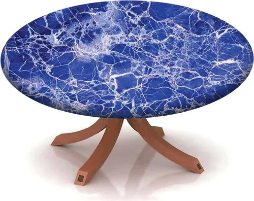 Vista 6 de Mantel con patrón de mármol, borde elástico, adecuado para catering y cocina, se puede limpiar para mesa redonda de comedor, para mesas redondas