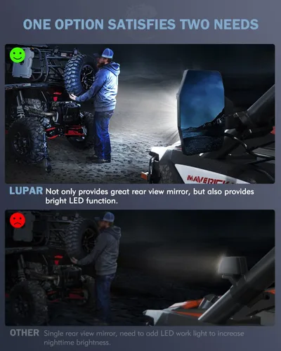 Vista 3 de Espejo Lateral UTV con Luces LED de Charco Espejos Retrovisores de Aluminio de Servicio Pesado se Ajustan a Barras de Jaula Antivuelco de 1.65"-2