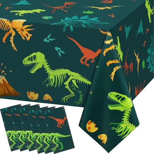 Vista 6 de Tudomro 1 mantel de plástico de dinosaurio para fiesta, decoración de mesa de cumpleaños de dinosaurio, funda de mesa desechable para suministros