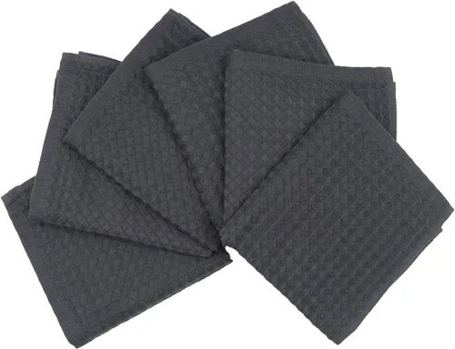 Vista 2 de Paños clásicos de algodón 100% natural, tejido de gofre, suave y ultra absorbente, toalla de mano de baño ligera de secado rápido, juego de 6 Gris