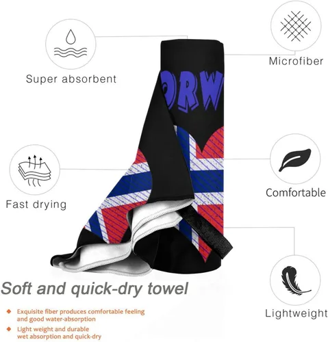 Vista 4 de Flag of Norway - Toalla de playa de microfibra, de gran tamaño, de secado rápido, (31.5 x 63 pulgadas), a prueba de arena, absorbentes, compactas