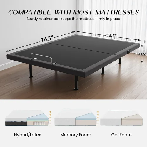 Vista 2 de Base de cama ajustable de tamaño completo con masaje, base de cama eléctrica inalámbrica remota para iluminación debajo de la cama, gravedad cero, 2