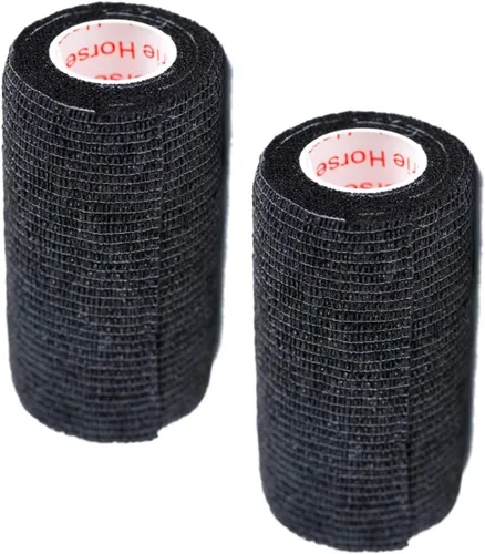Cinta adhesiva para veterinarios (negro) (paquete de 2) (4 pulgadas x 15 pies), autoadhesiva, adherente, cohesiva, flexible, autoadhesiva, rollo de